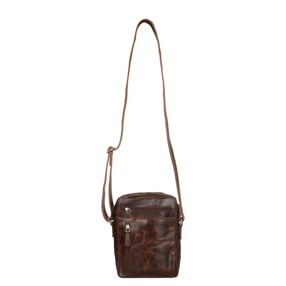 Leather Crossbody Sling Bag in Brown Crunch–Unisex Messenger Shoulder Bag - Picture 11 of 11